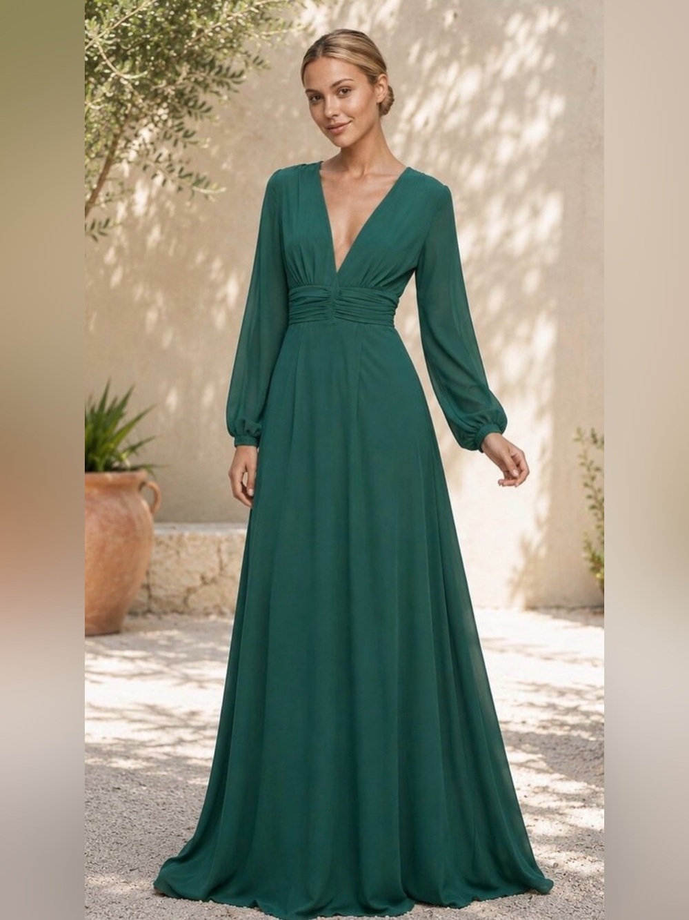Lulus Hunter Green Long Sleeve Open Back Formal Maxi Dress XS Side Slit